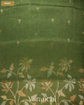 Deep Olive Green Jamdani Pure Silk Linen Handloom Saree — Body