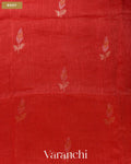Brick Red Jamdani Pure Silk Linen Handloom Saree — Body