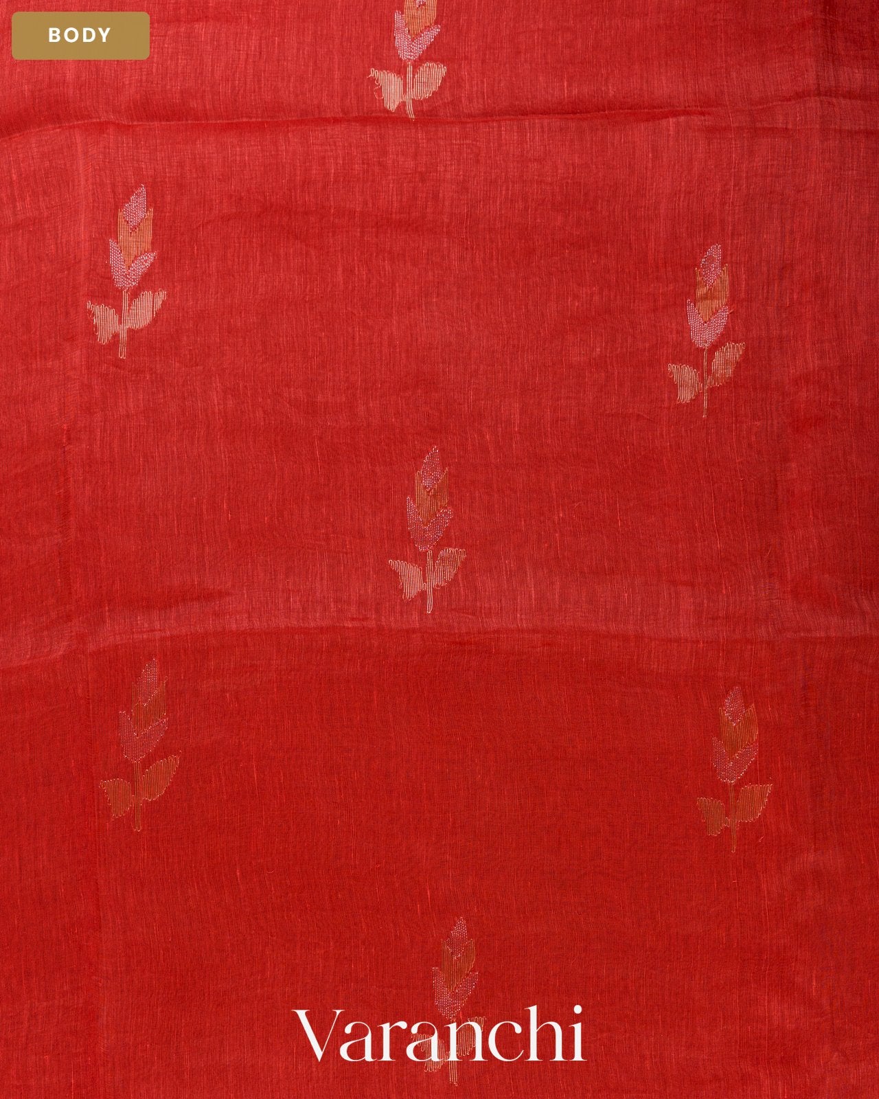 Brick Red Jamdani Pure Silk Linen Handloom Saree — Body