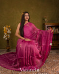 Light Wine Jamdani Pure Silk Linen Handloom Saree — Draped