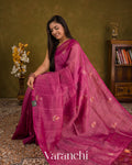 Light Wine Jamdani Pure Silk Linen Handloom Saree — Draped