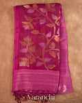 Light Wine Jamdani Pure Silk Linen Handloom Saree — Folded