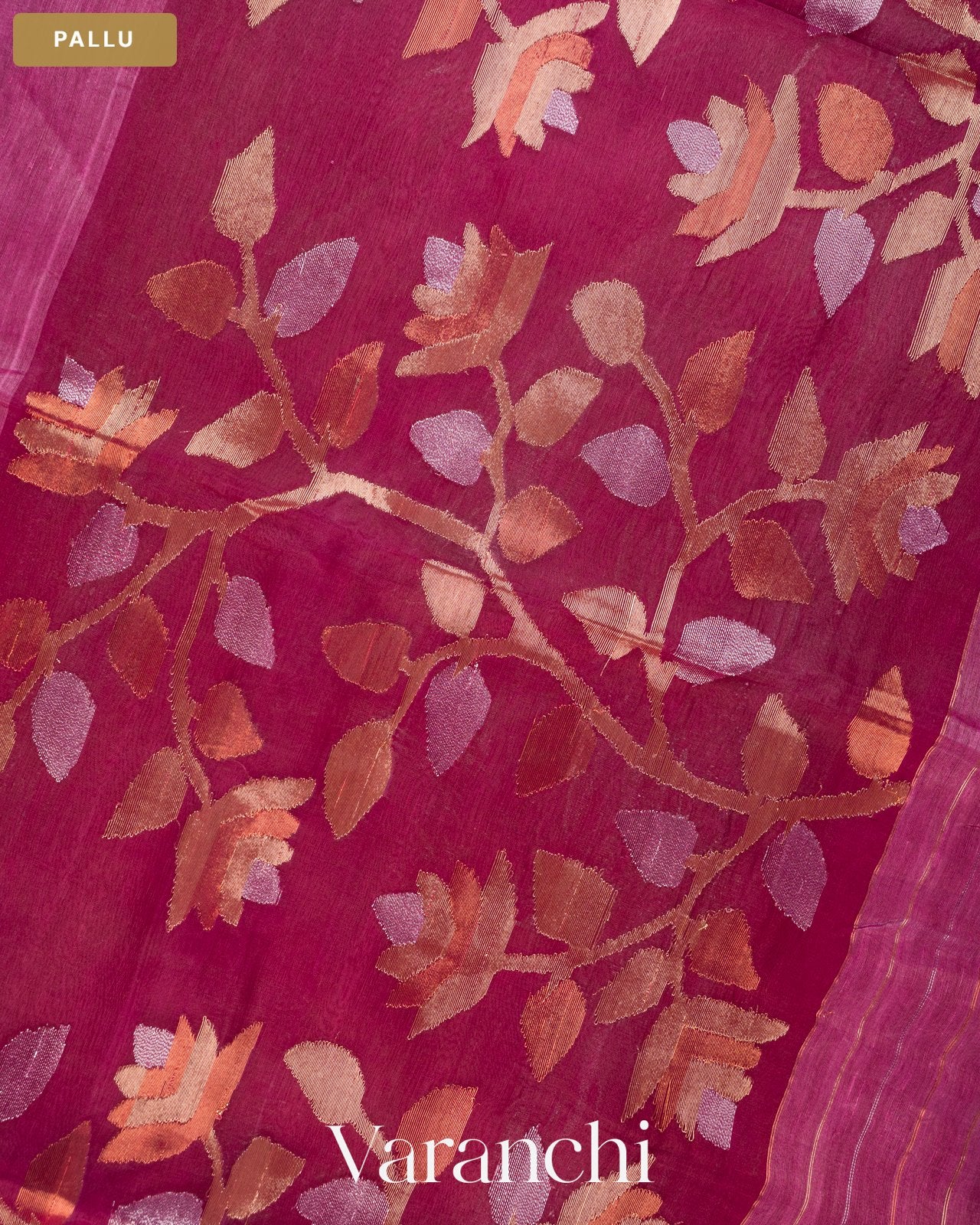 Light Wine Jamdani Pure Silk Linen Handloom Saree — Pallu