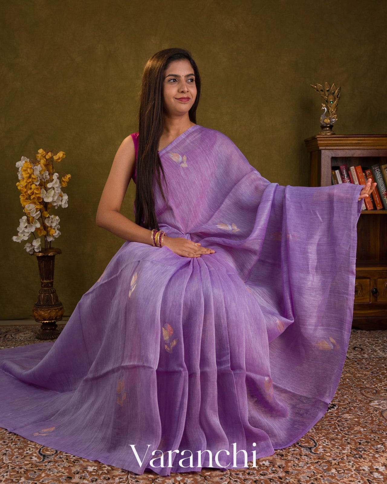 Lavender Jamdani Pure Silk Linen Handloom Saree — Draped
