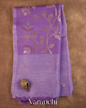 Lavender Jamdani Pure Silk Linen Handloom Saree — Folded