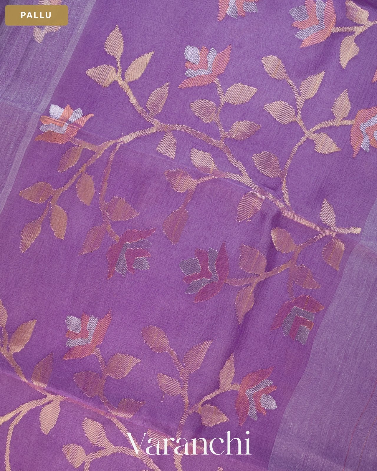 Lavender Jamdani Pure Silk Linen Handloom Saree — Pallu