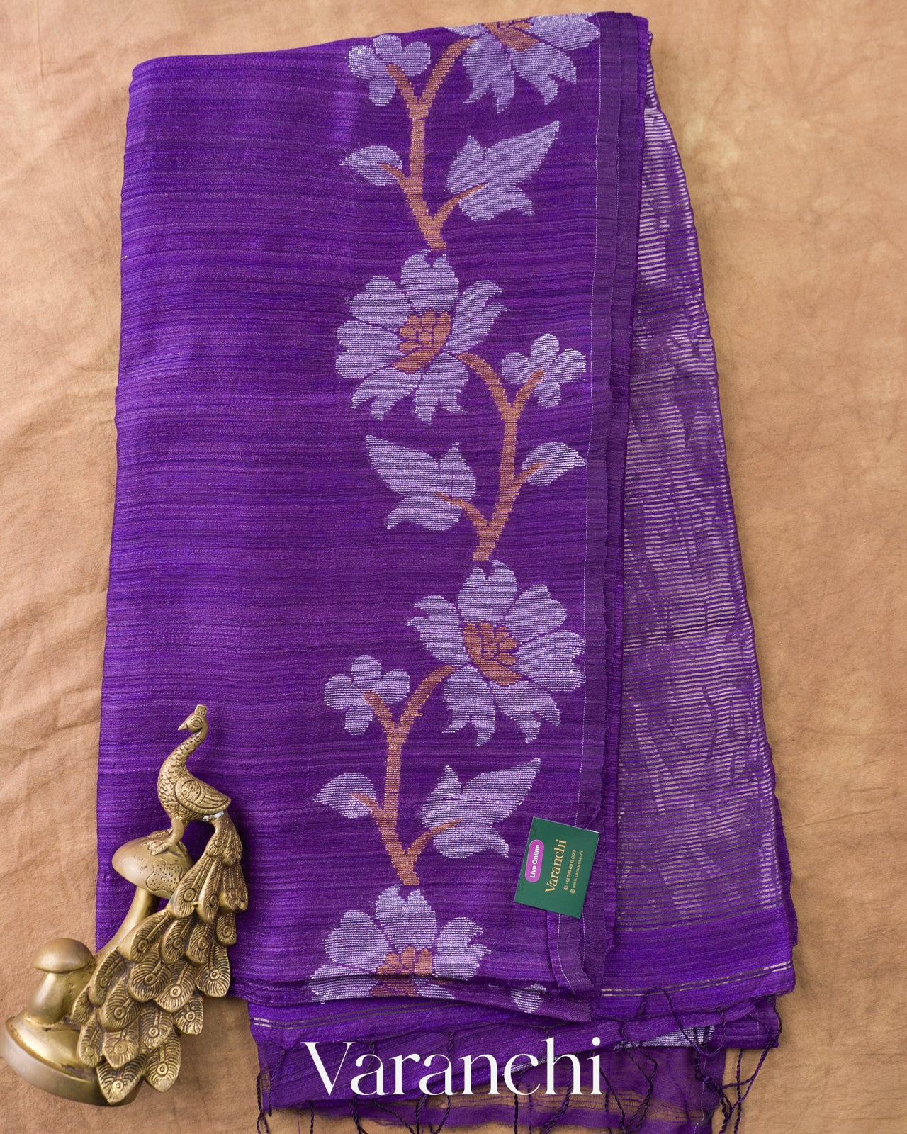 Royal Violet Jamdani Pure Matka Tissue Silk Handloom Saree — Full Saree