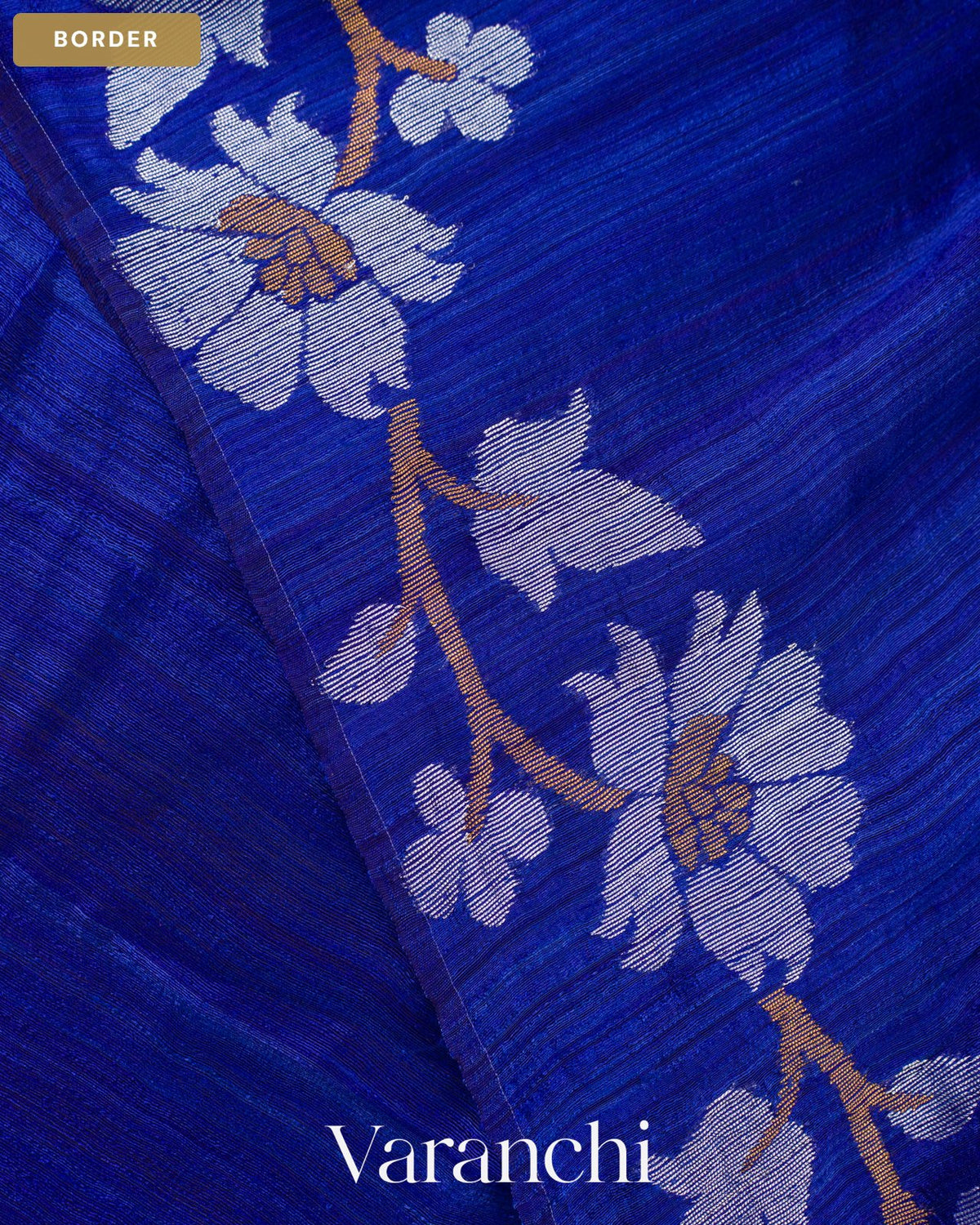 Royal Blue Floral Jamdani Pure Matka Silk Handloom Saree — Border