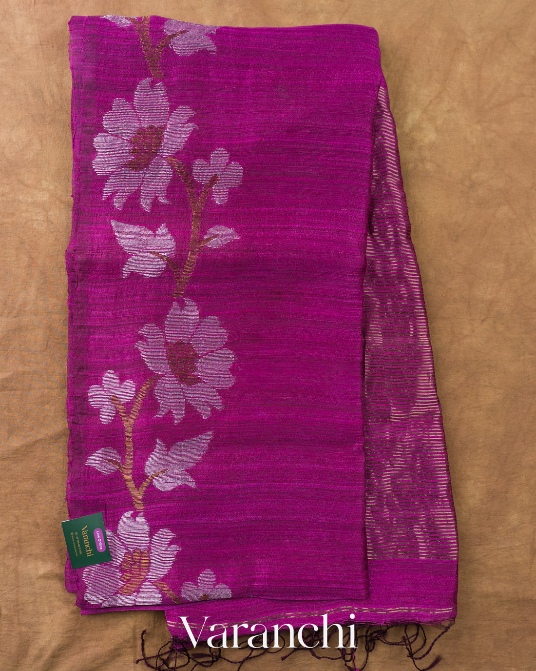Royal Magenta Jamdani Pure Matka Tissue Silk Handloom Saree — Full Saree