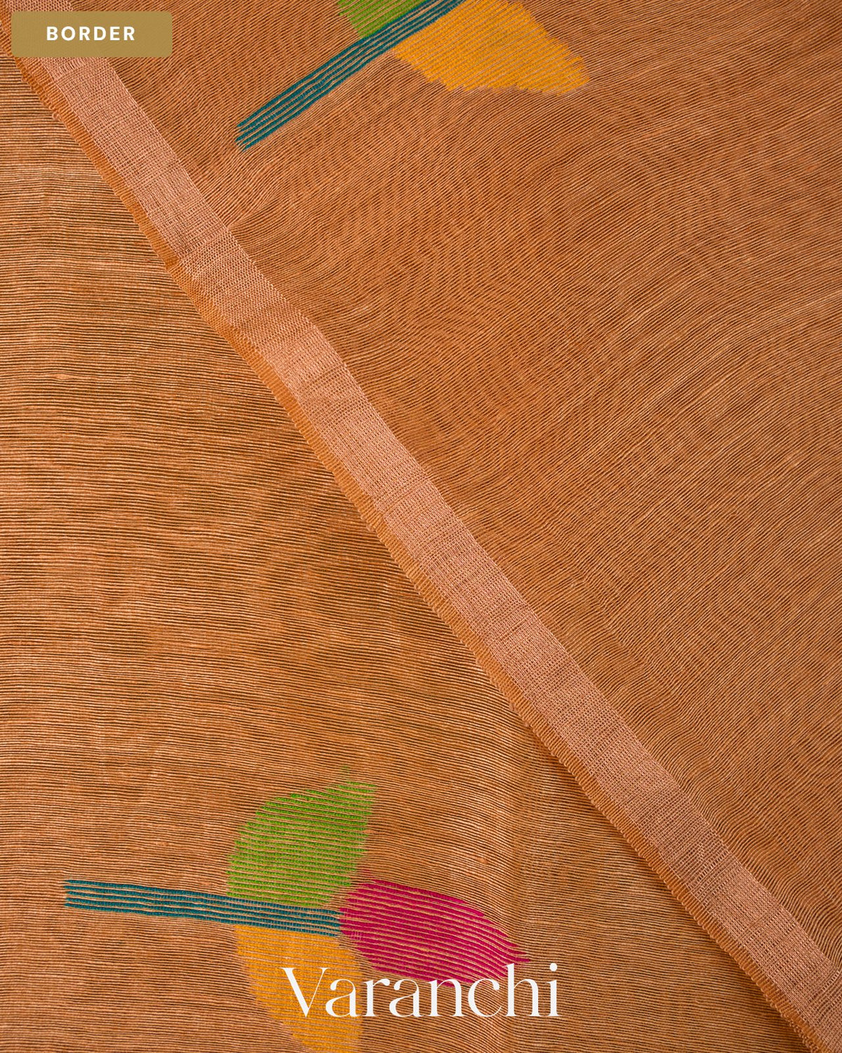 Caramel Orange Jamdani Pure Silk Linen Handloom Saree — Border