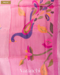 Bright Pink Jamdani Pure Silk Linen Handloom Saree — Pallu