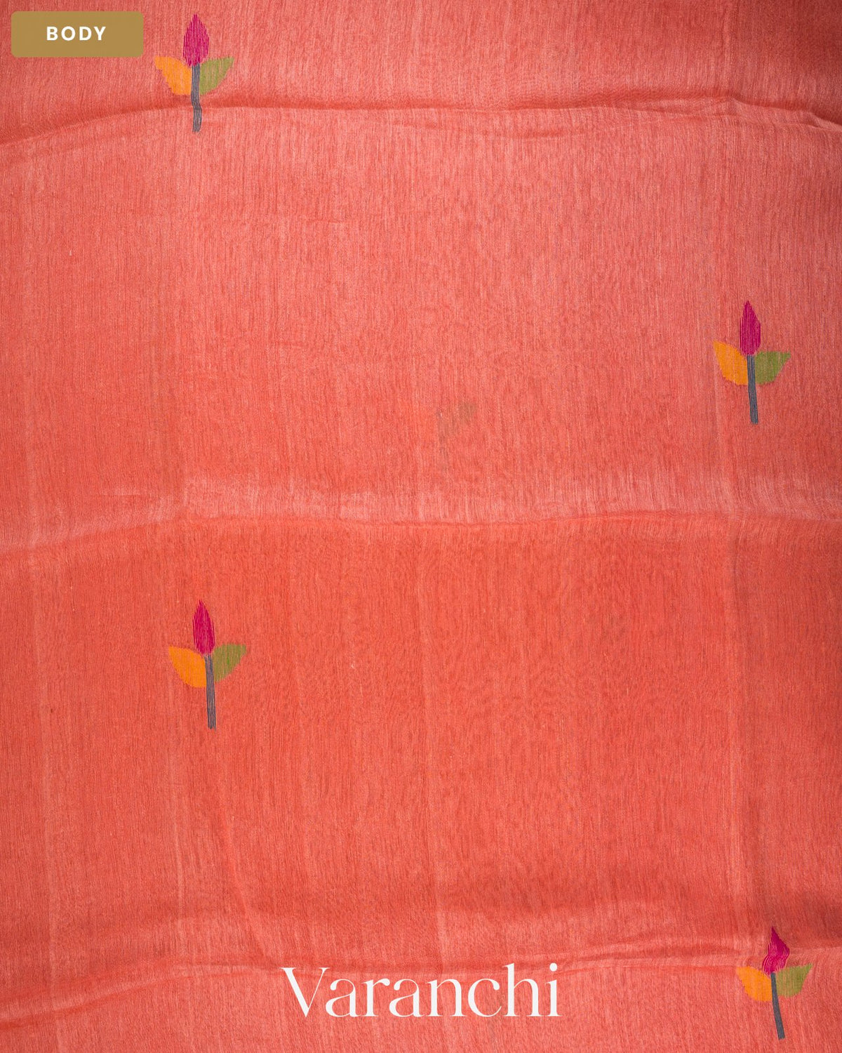 Peach Orange Jamdani Pure Silk Linen Handloom Saree — Body