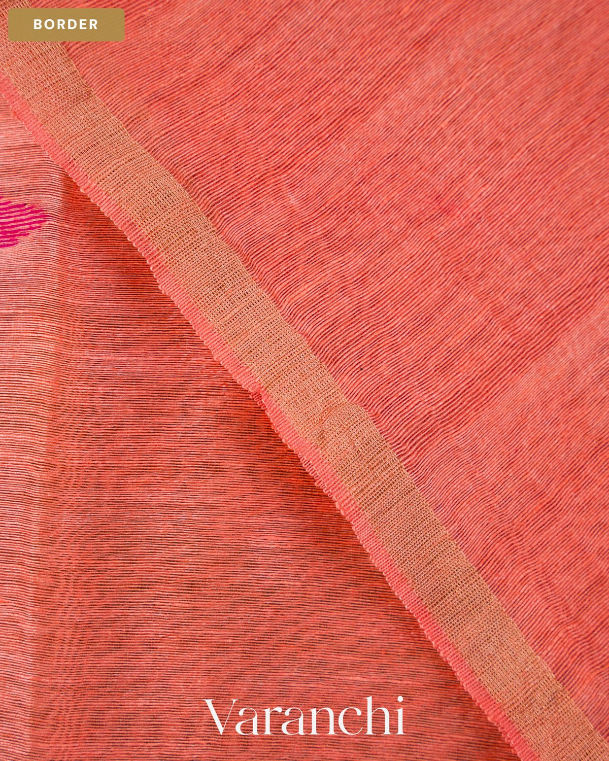 Peach Orange Jamdani Pure Silk Linen Handloom Saree — Border