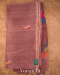 Light Burgundy Jamdani Pure Silk Linen Handloom Saree — Full Saree