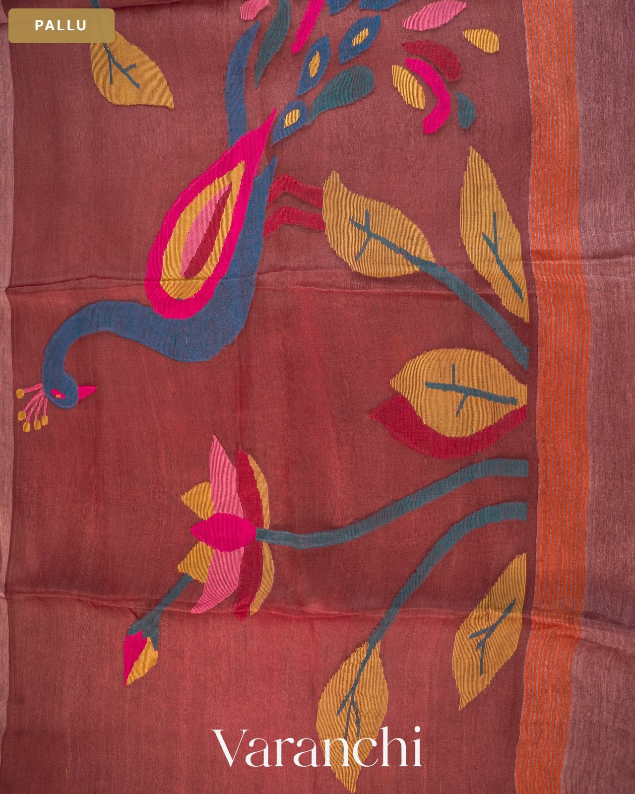 Light Burgundy Jamdani Pure Silk Linen Handloom Saree — Pallu