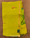 Lemon Green Jamdani Pure Silk Linen Handloom Saree — Full Saree