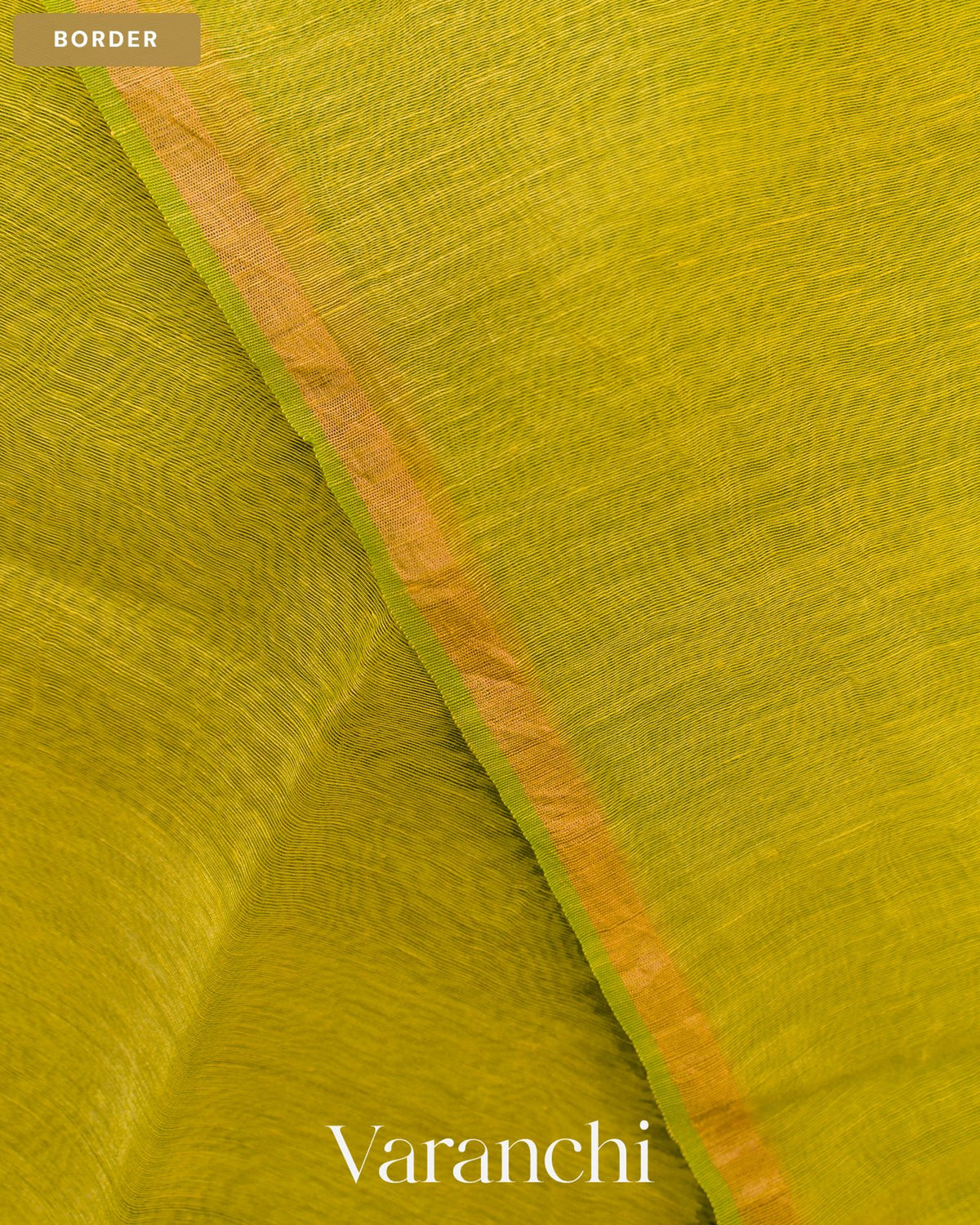 Lemon Green Jamdani Pure Silk Linen Handloom Saree — Border