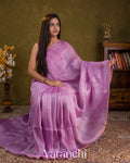 Lilac Jamdani Pure Silk Linen Handloom Saree — Draped