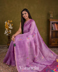 Lilac Jamdani Pure Silk Linen Handloom Saree — Draped
