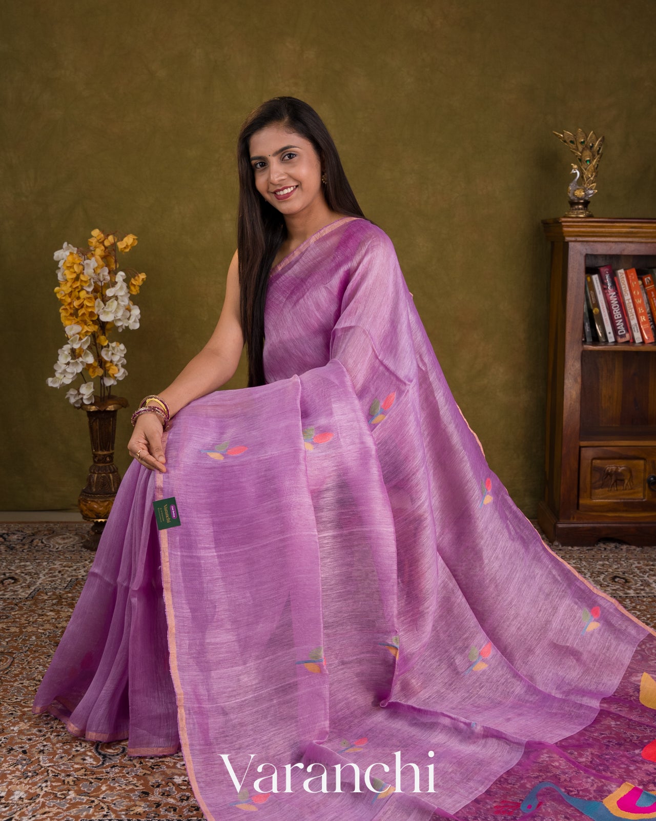 Lilac Jamdani Pure Silk Linen Handloom Saree — Draped