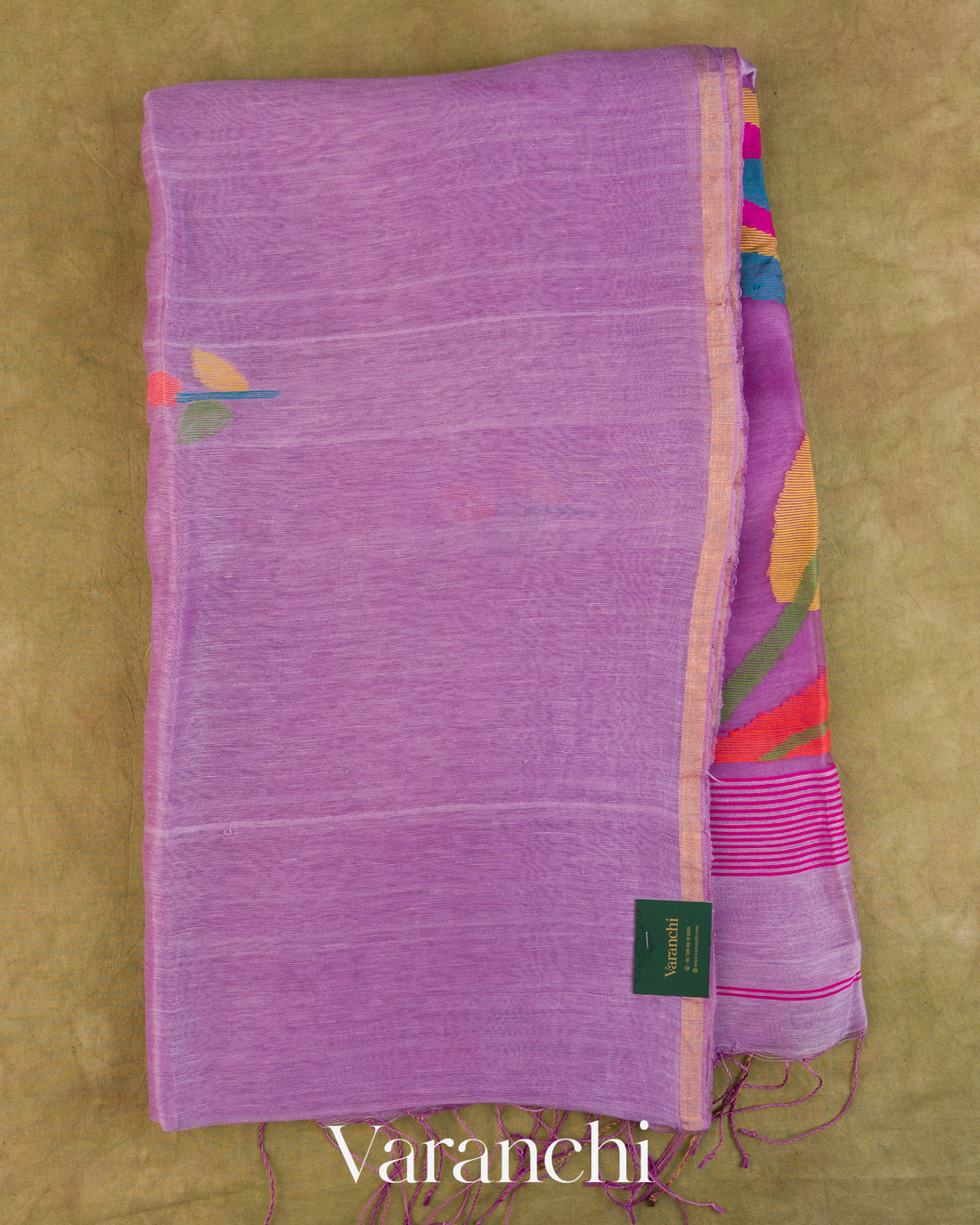 Lilac Jamdani Pure Silk Linen Handloom Saree — Full Saree