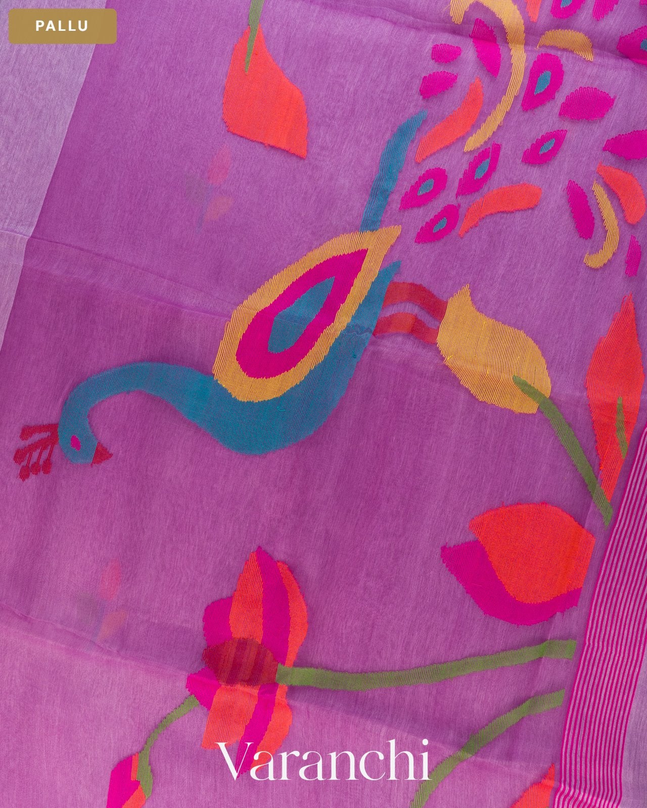 Lilac Jamdani Pure Silk Linen Handloom Saree — Pallu