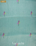 Aqua Blue Jamdani Pure Silk Linen Handloom Saree — Body