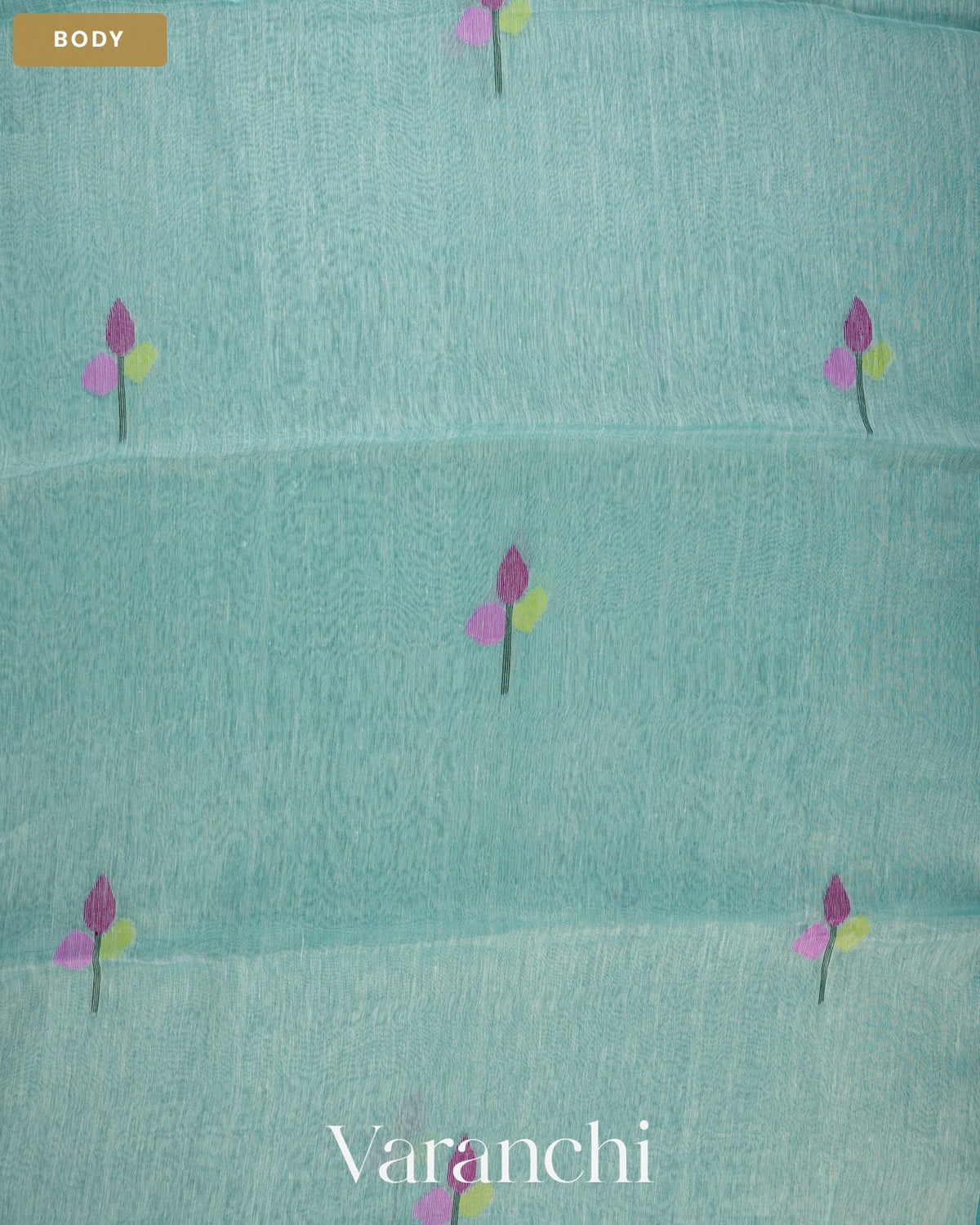 Aqua Blue Jamdani Pure Silk Linen Handloom Saree — Body