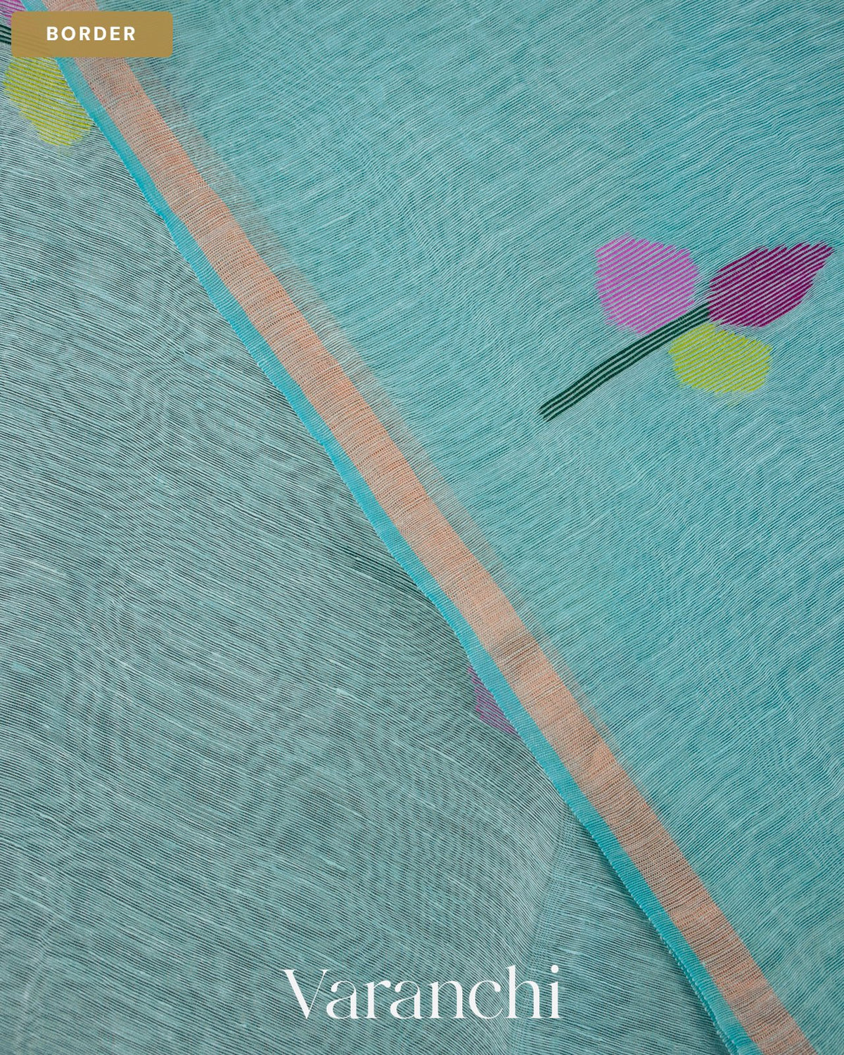Aqua Blue Jamdani Pure Silk Linen Handloom Saree — Border