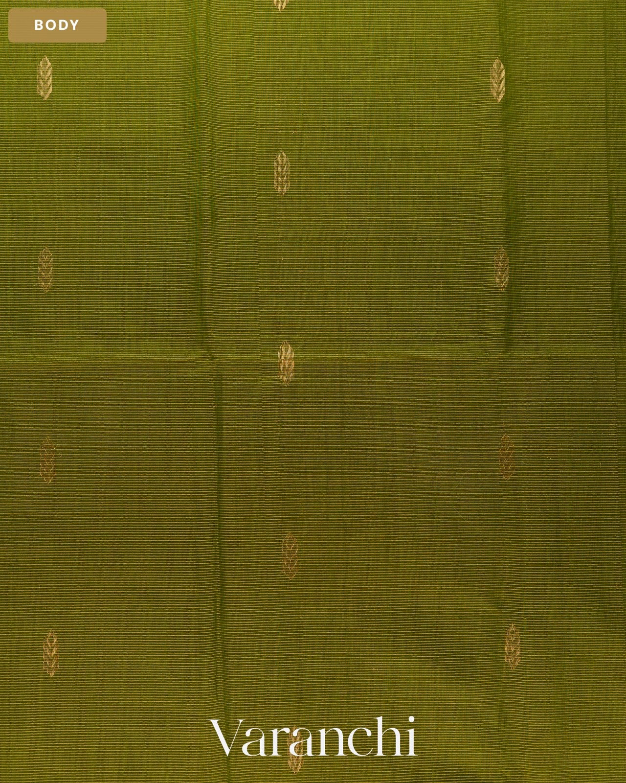 Olive Green Pure Maheshwari Silk Cotton Handloom Saree — Body