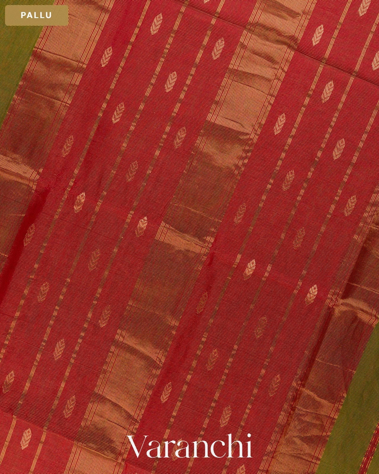 Olive Green Pure Maheshwari Silk Cotton Handloom Saree — Pallu