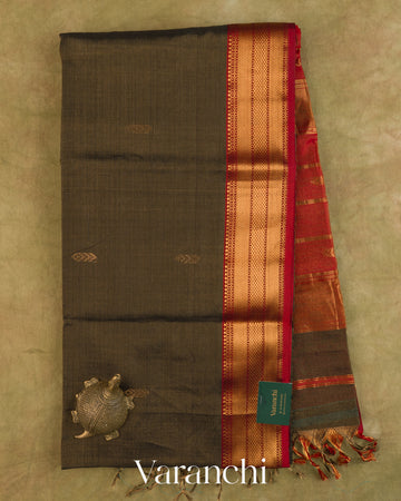 Black Pure Maheshwari Silk Cotton Handloom Saree — Full Saree