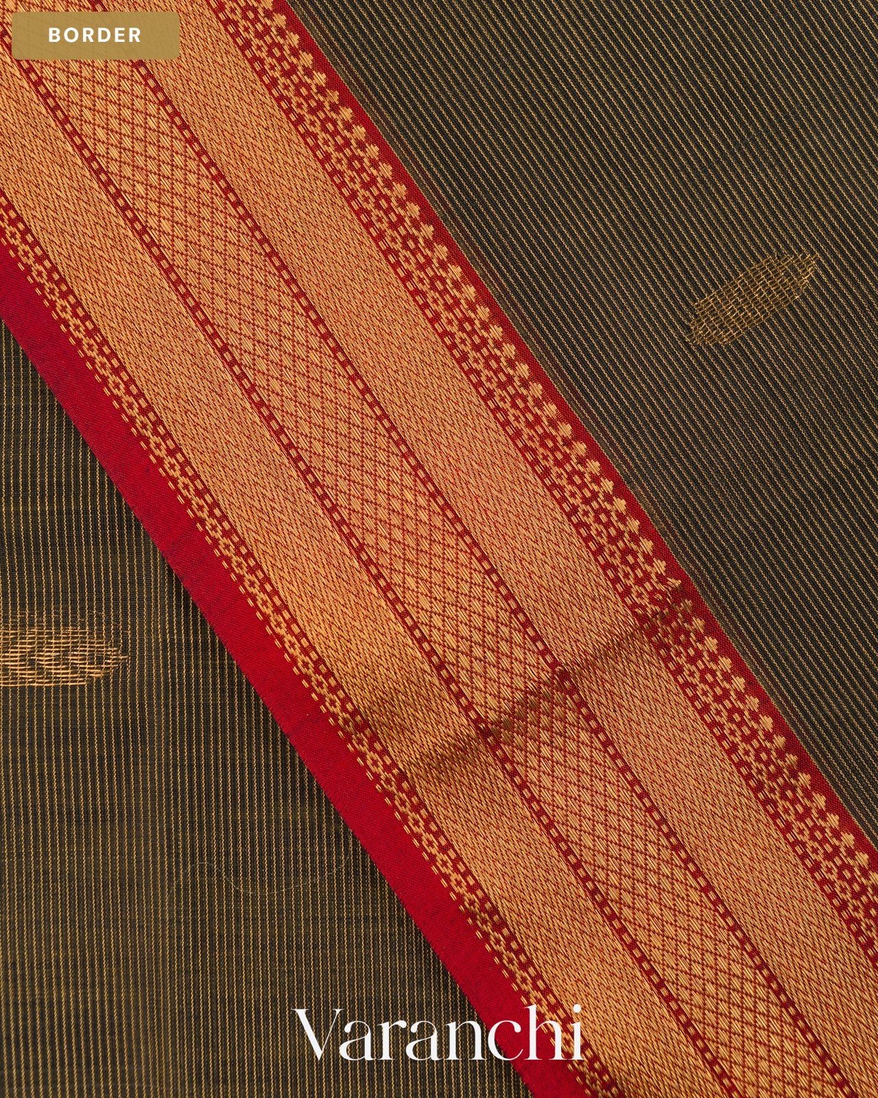 Black Pure Maheshwari Silk Cotton Handloom Saree — Border