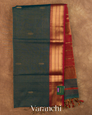Navy Blue Pure Maheshwari Silk Cotton Handloom Saree — Full Saree