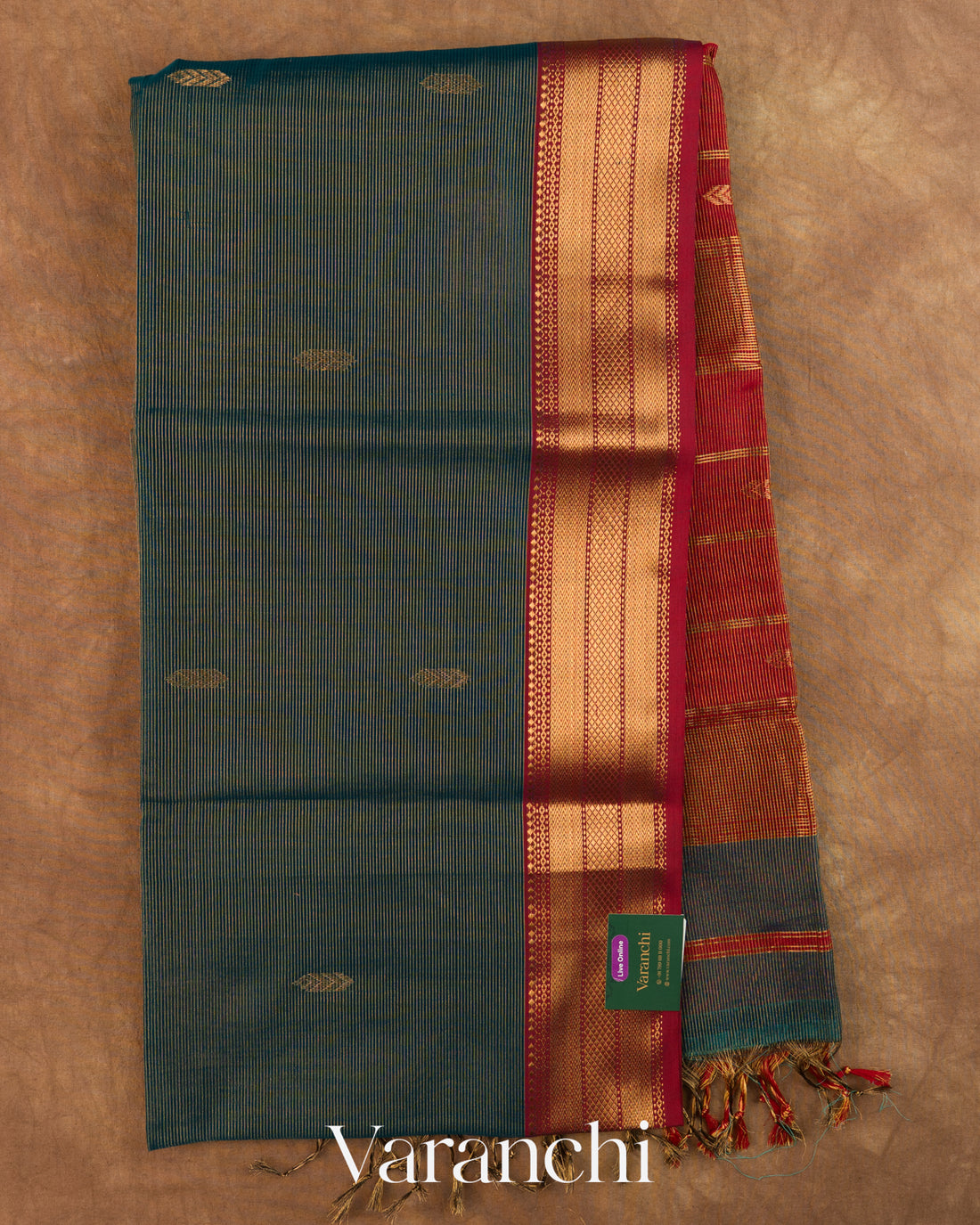 Midnight Blue Pure Maheshwari Silk Cotton Handloom Saree — Full Saree