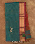 Peacock Blue Pure Maheshwari Silk Cotton Handloom Saree — Full Saree