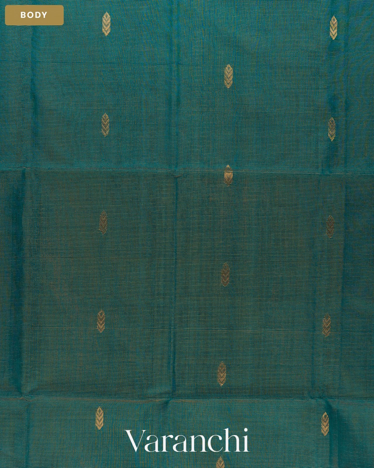 Peacock Blue Pure Maheshwari Silk Cotton Handloom Saree — Body