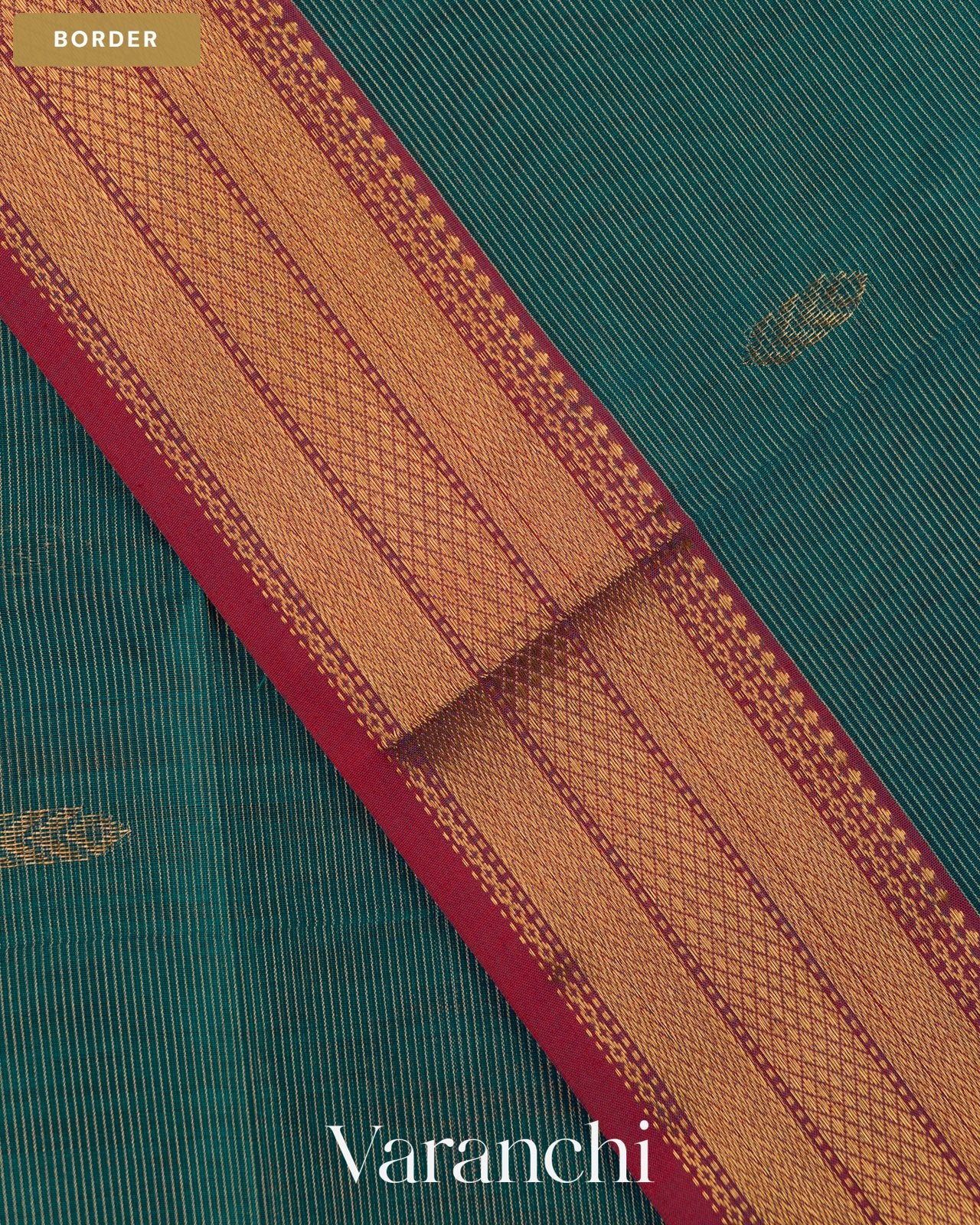 Peacock Blue Pure Maheshwari Silk Cotton Handloom Saree — Border