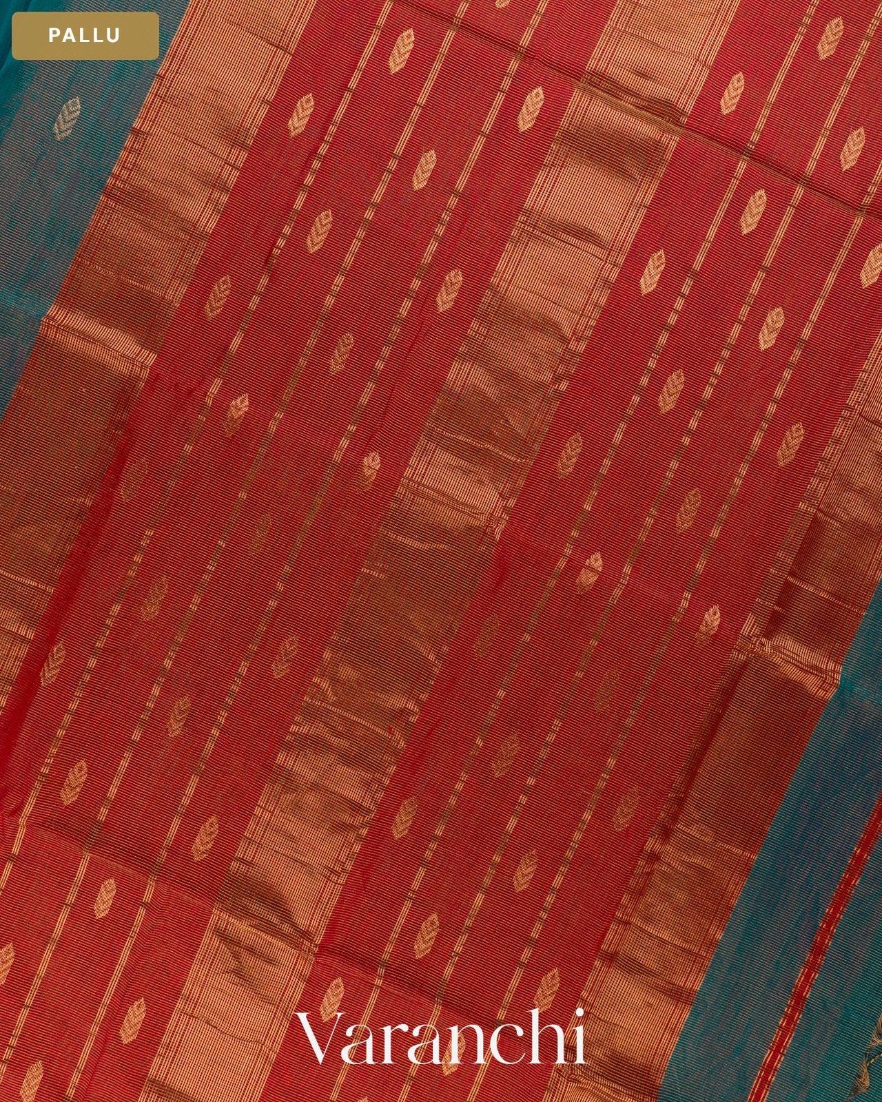 Peacock Blue Pure Maheshwari Silk Cotton Handloom Saree — Pallu