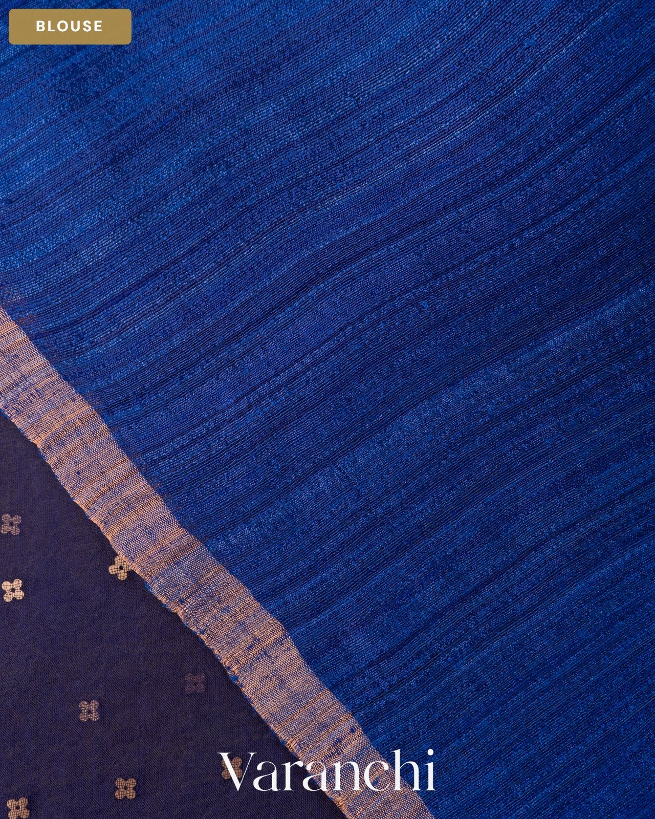 Royal Blue Sequin Jamdani Paithani Pallu Pure Muslin Silk Handloom Saree — Blouse