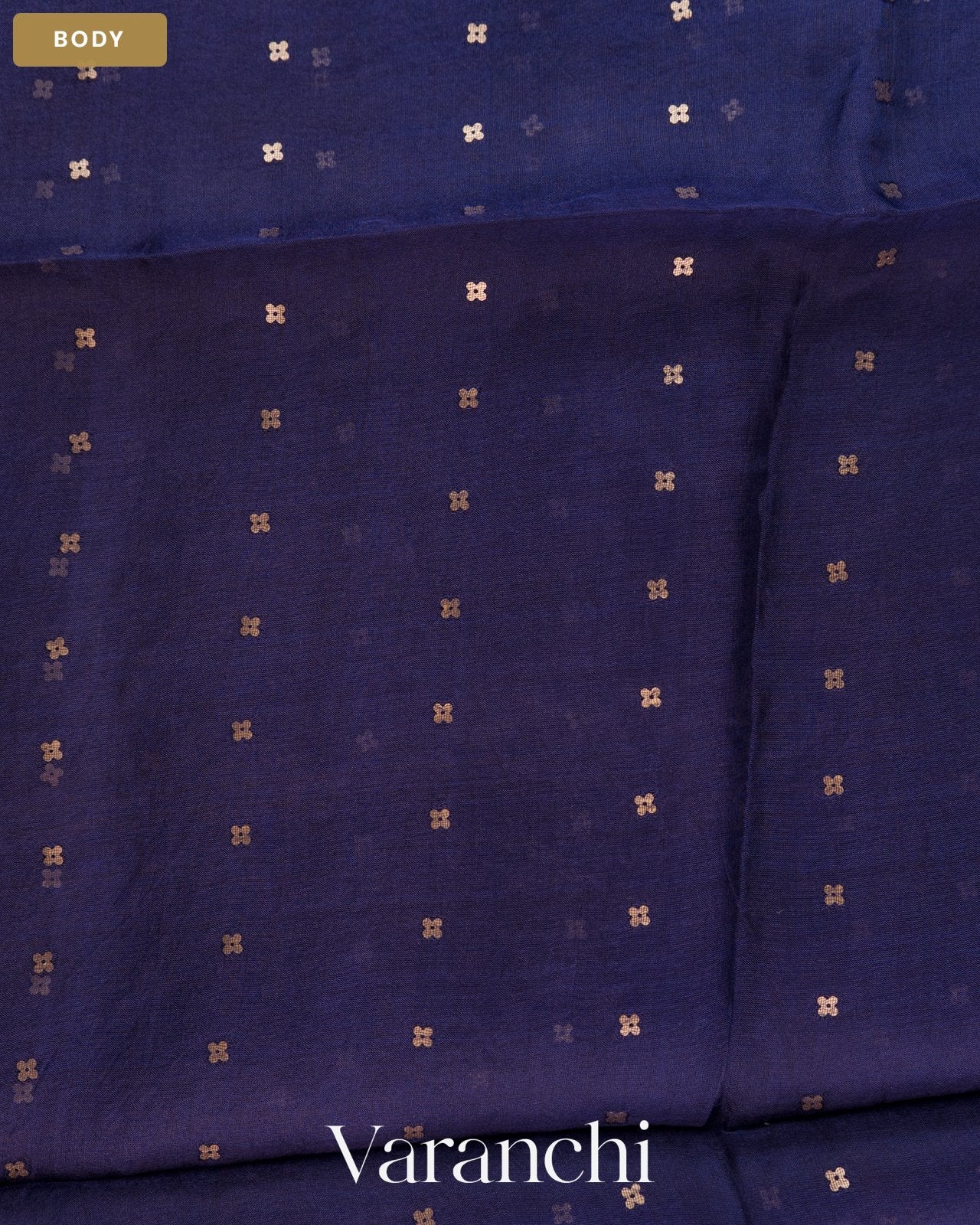 Royal Blue Sequin Jamdani Paithani Pallu Pure Muslin Silk Handloom Saree — Body