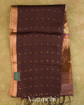 Coffee Brown Sequin Jamdani Paithani Pallu Pure Muslin Silk Handloom Saree — Full Saree