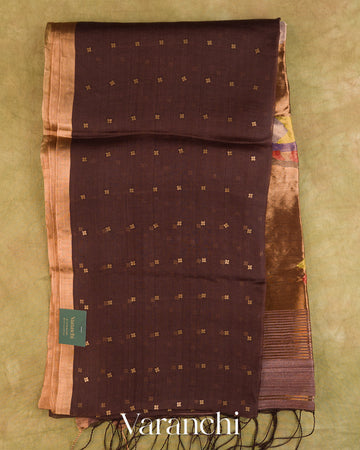 Coffee Brown Sequin Jamdani Paithani Pallu Pure Muslin Silk Handloom Saree — Full Saree