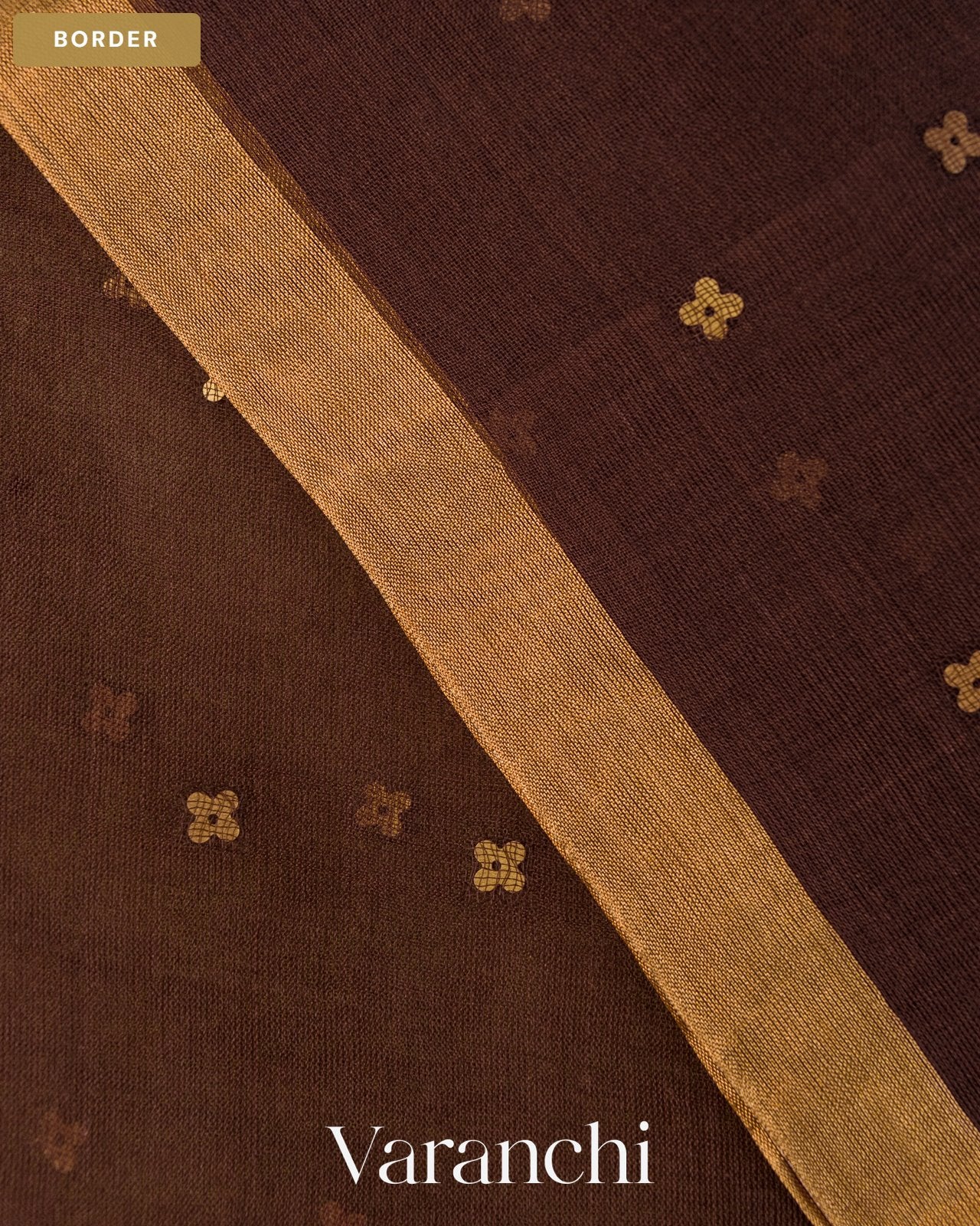 Coffee Brown Sequin Jamdani Paithani Pallu Pure Muslin Silk Handloom Saree — Border
