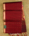 Rust Red Sequin Jamdani Paithani Pallu Pure Muslin Silk Handloom Saree — Full Saree