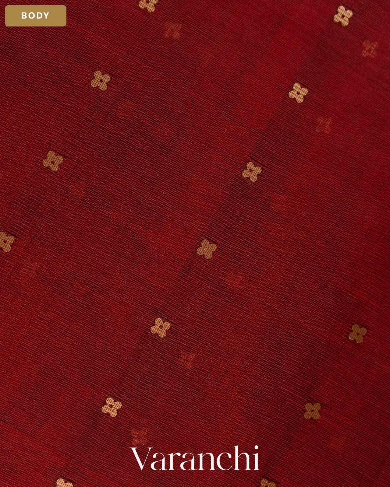Rust Red Sequin Jamdani Paithani Pallu Pure Muslin Silk Handloom Saree — Body