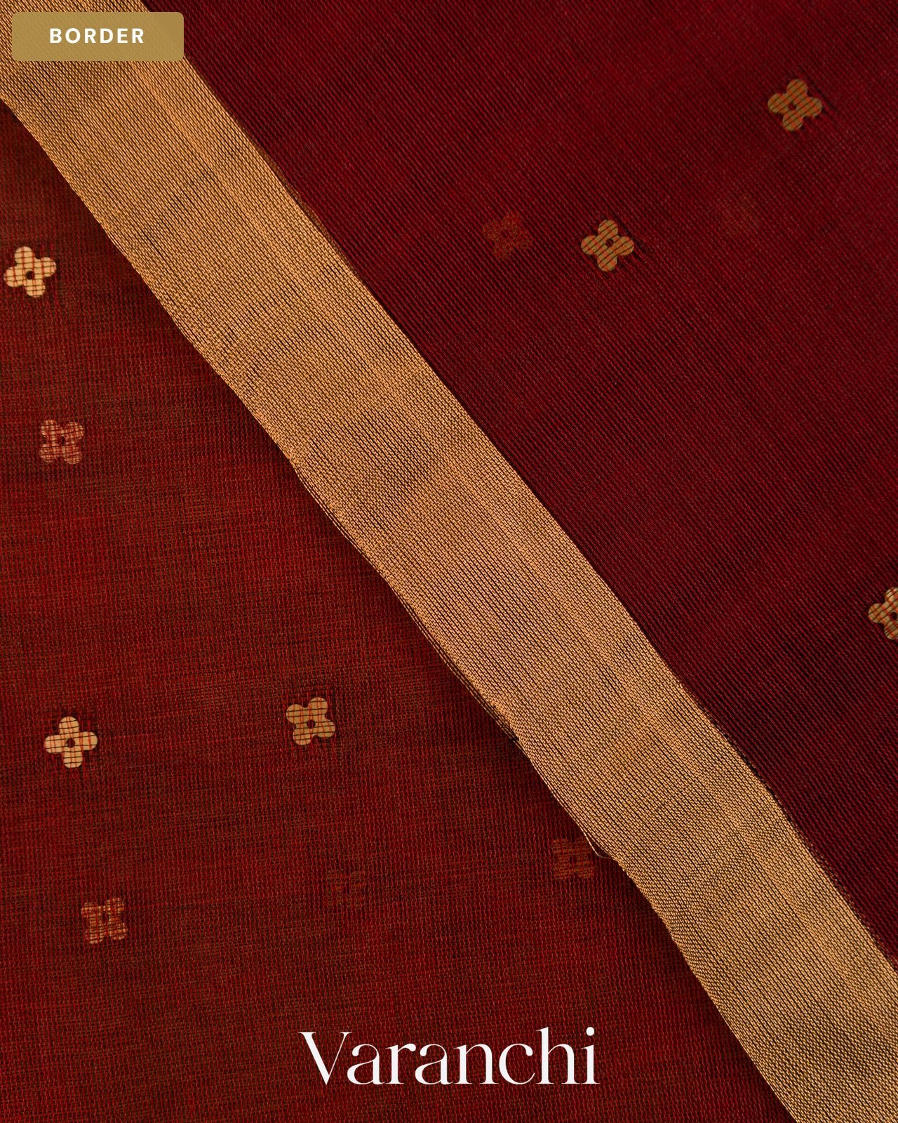Rust Red Sequin Jamdani Paithani Pallu Pure Muslin Silk Handloom Saree — Border