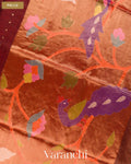 Rust Red Sequin Jamdani Paithani Pallu Pure Muslin Silk Handloom Saree — Pallu