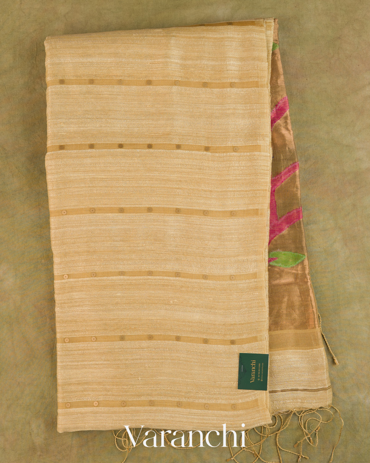 Ivory Sequin with Jamdani Paithani Pallu Pure Matka Silk Handloom Saree — Full Saree