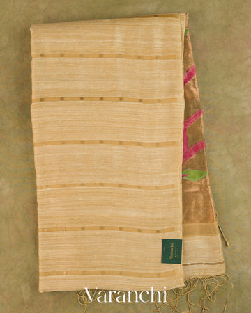 Ivory Sequin with Jamdani Paithani Pallu Pure Matka Silk Handloom Saree — Full Saree